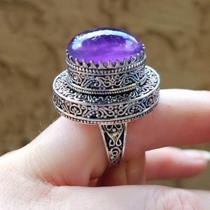 New Amethyst Antique Design 925 Silver Statement Ring.